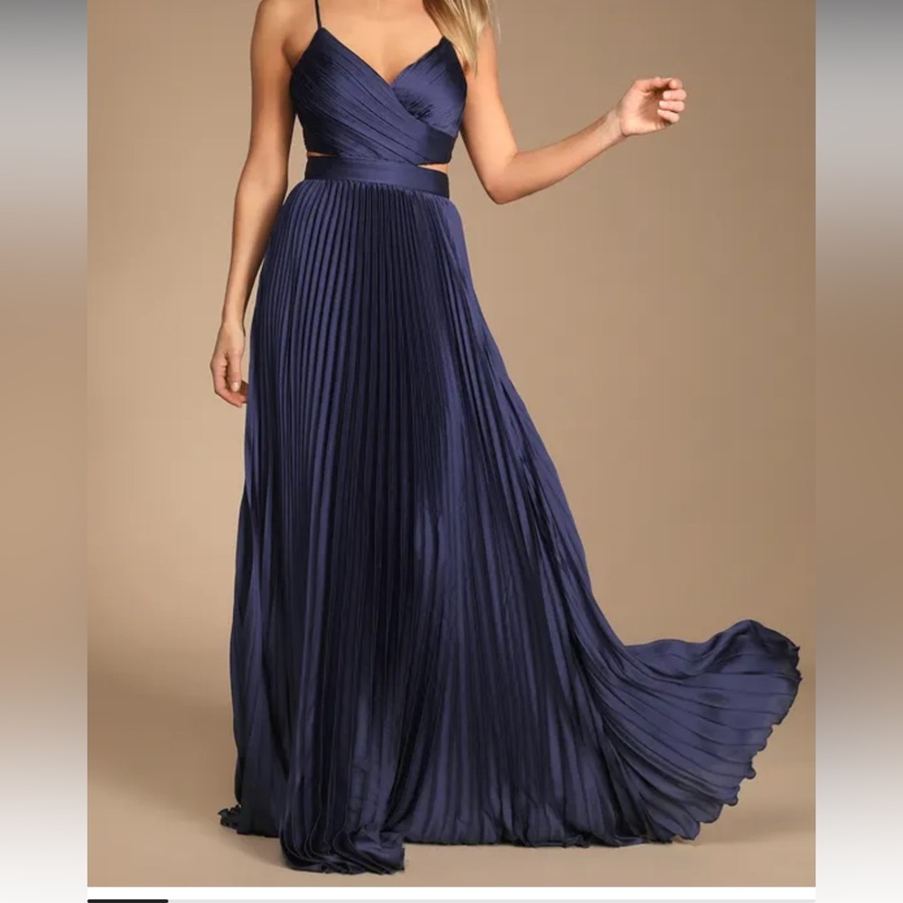 Navy Blue Pleated Cutout Maxi Dress - Can be Maternity Wedding Guest Dress